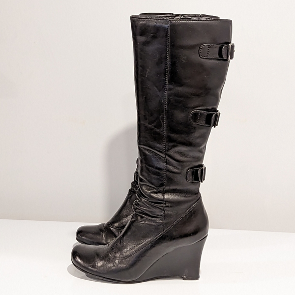 Spring black knee high wedge boots size 6.5 - Picture 3 of 14